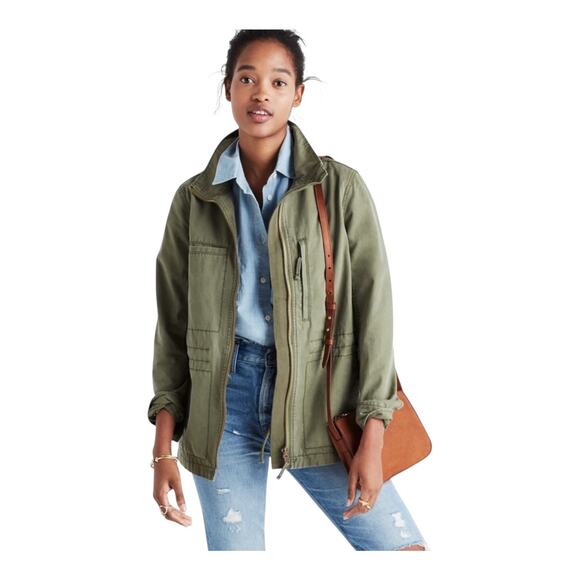 Madewell Fleet Jacket Women’s Green Military Field Zip Utility Cotton Pockets S - Picture 1 of 16